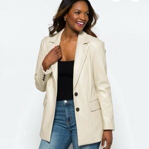 Women's Cream Faux Leather Blazer